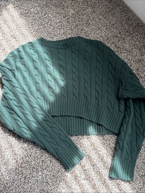 Sunday Best Forest Green Cable Knit Cropped Sweater